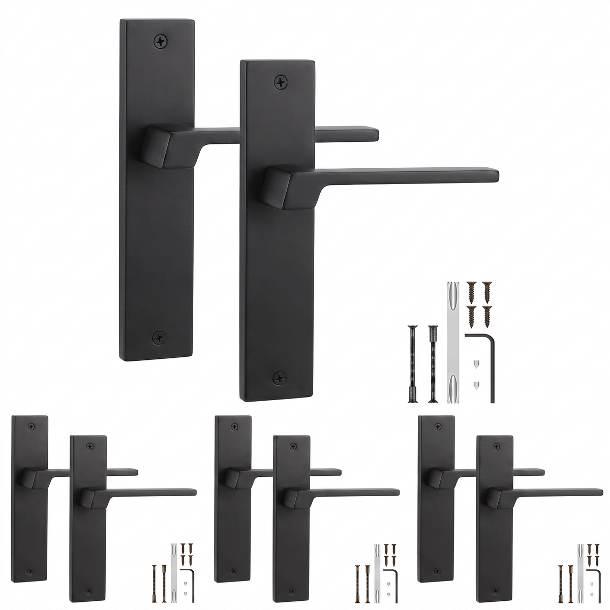 Spectra Matt Black Door Lever Handles on Backplate - Pack of 4 Pairs