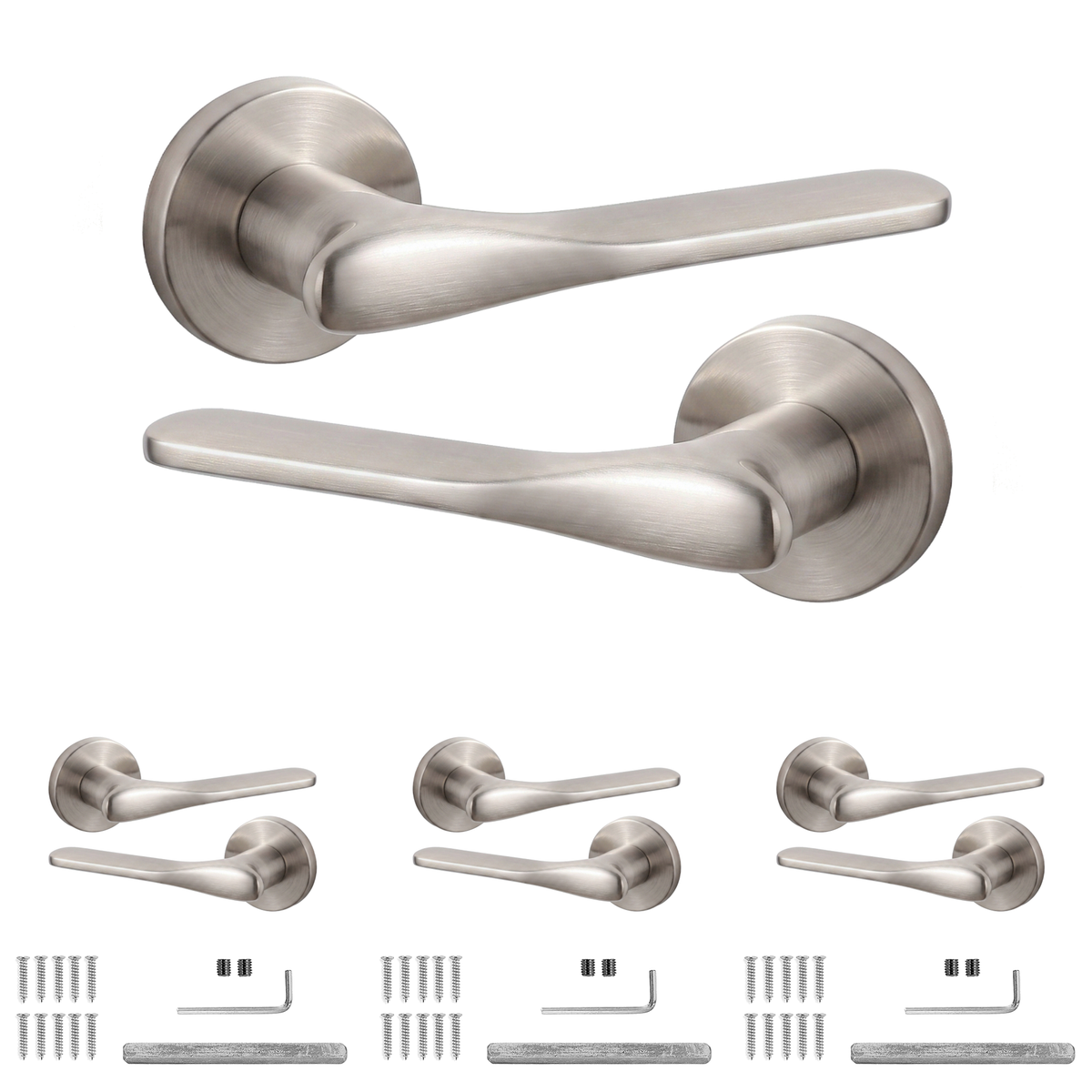 Verita Satin Nickel Door Lever Handles - Pack of 4 Pairs