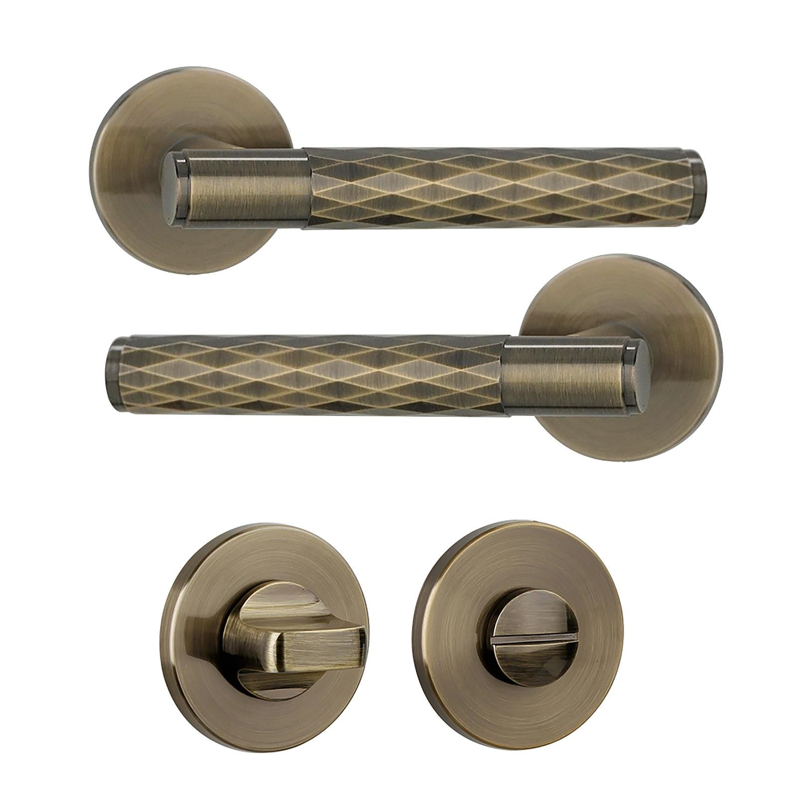 Tore Antique Brass Bathroom Door Handles - Bathroom Kit