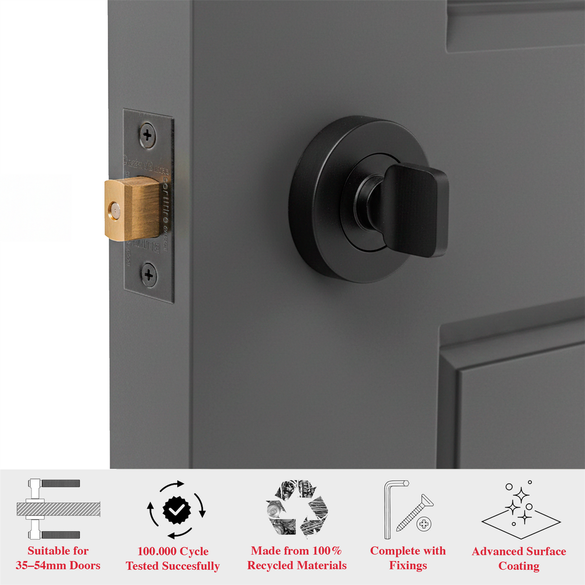 Fire Rated Tubular Mortice Deadbolt and Bathroom Turn And Release Thumbturn - Matt Black – view 4