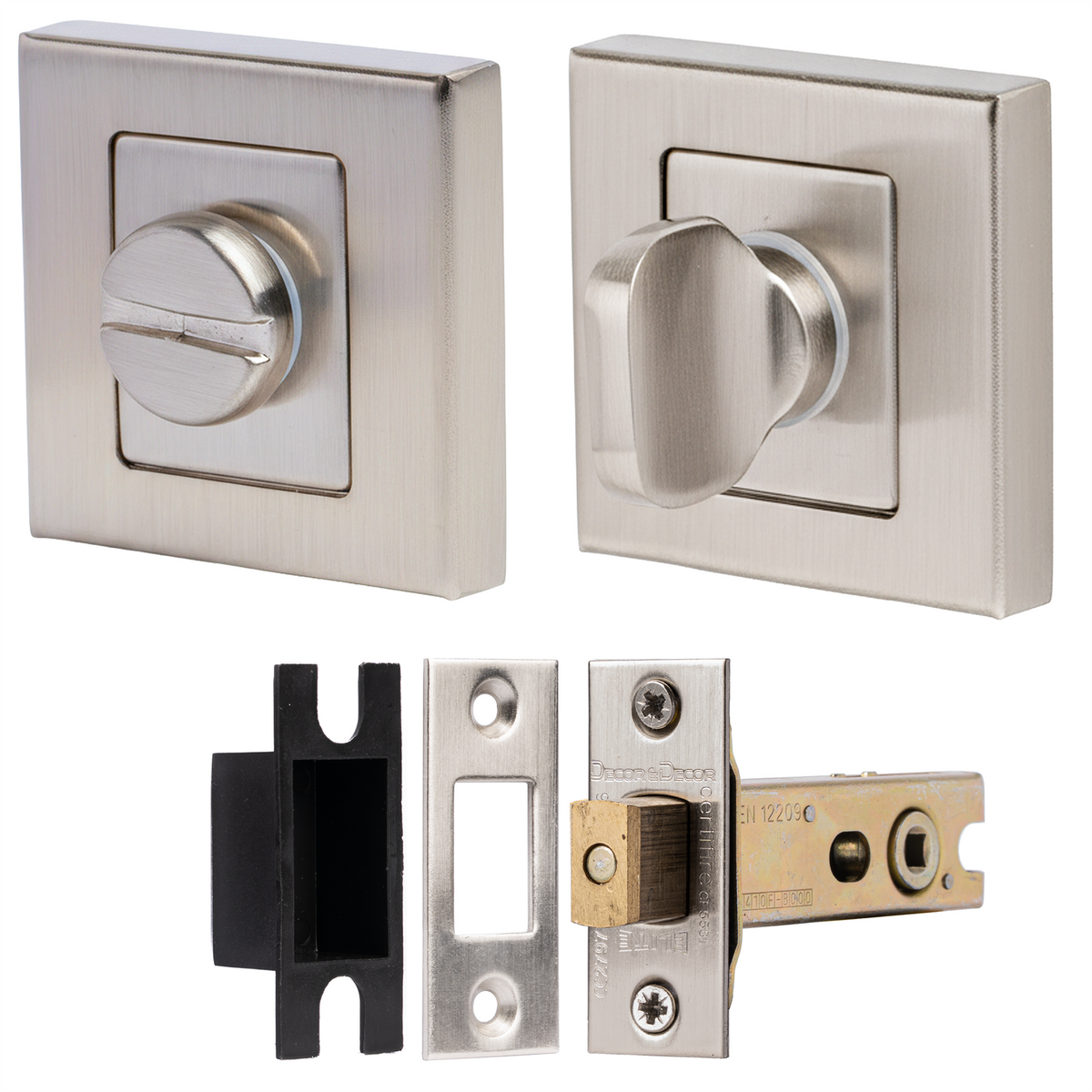 Fire Rated Tubular Mortice Deadbolt and Square Bathroom Turn And Release Thumbturn - Satin Nickel