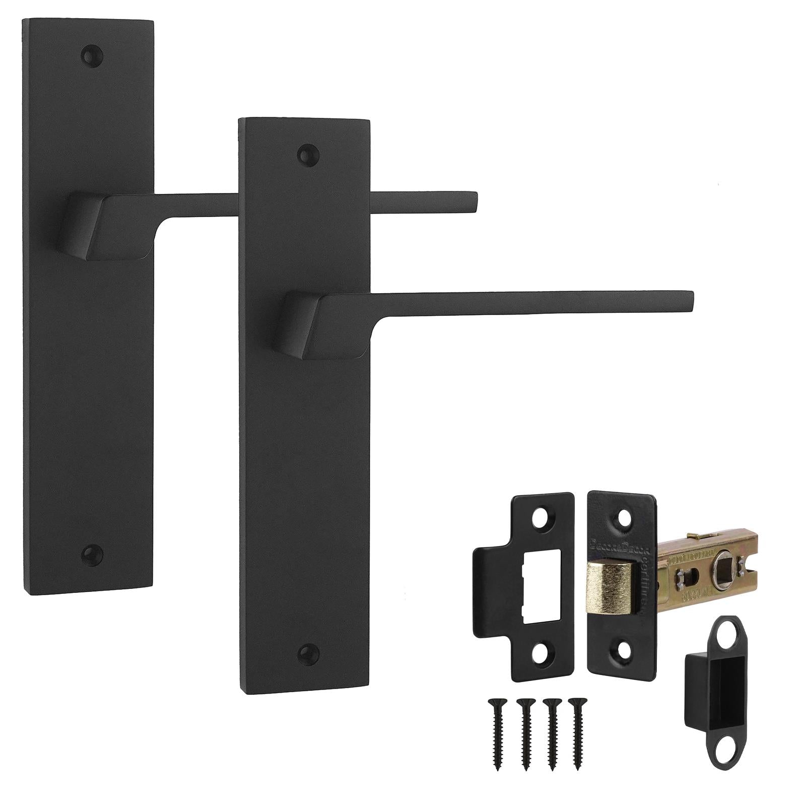 Spectra Matt Black Passage Door Handles on Backplate - Latch Kit Set