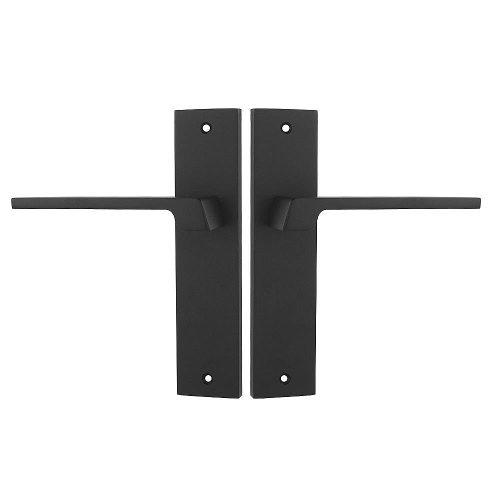 Spectra Matt Black Passage Door Handles on Backplate - Latch Kit Set