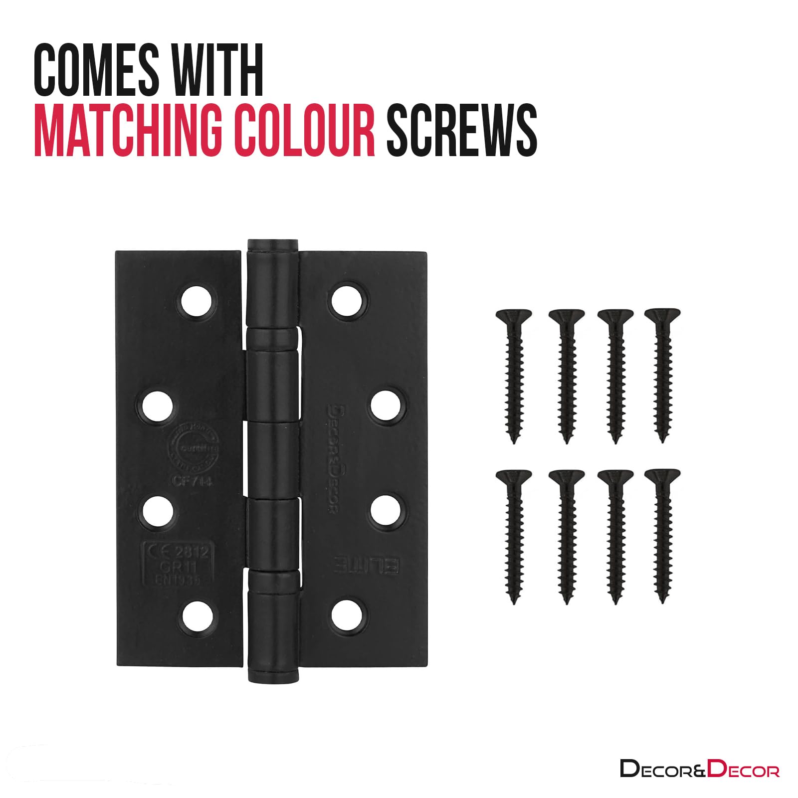 Ball Bearing Fire Rated Door Hinges - 102mm - Matt Black - 2 Pairs - Decor And Decor