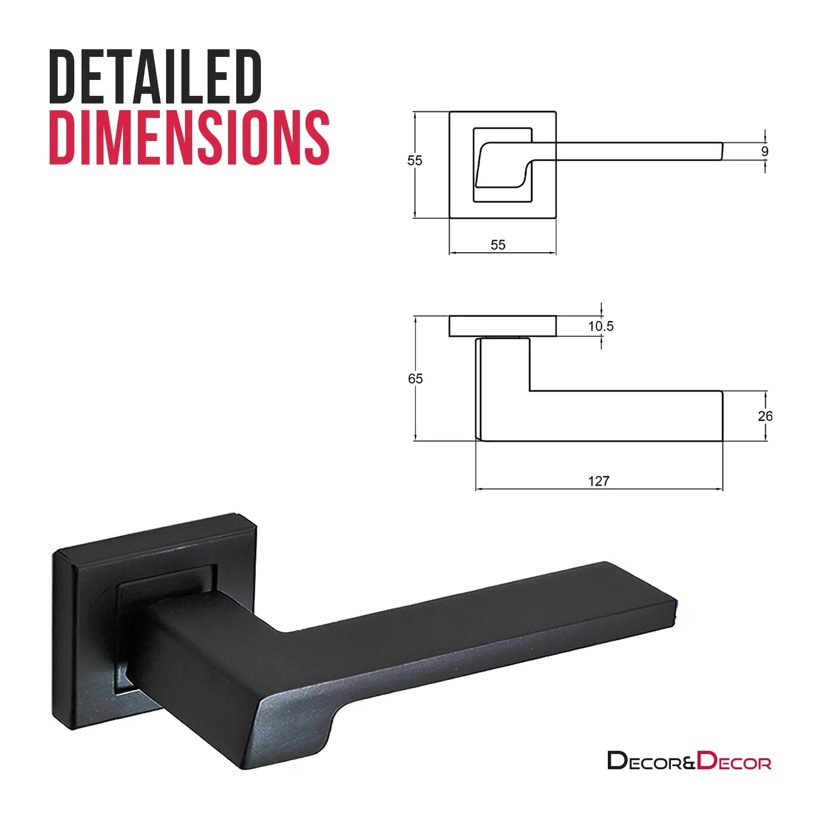 Spectra Matt Black Privacy Door Lever Handles - Sash Lock Kit Set - Decor And Decor