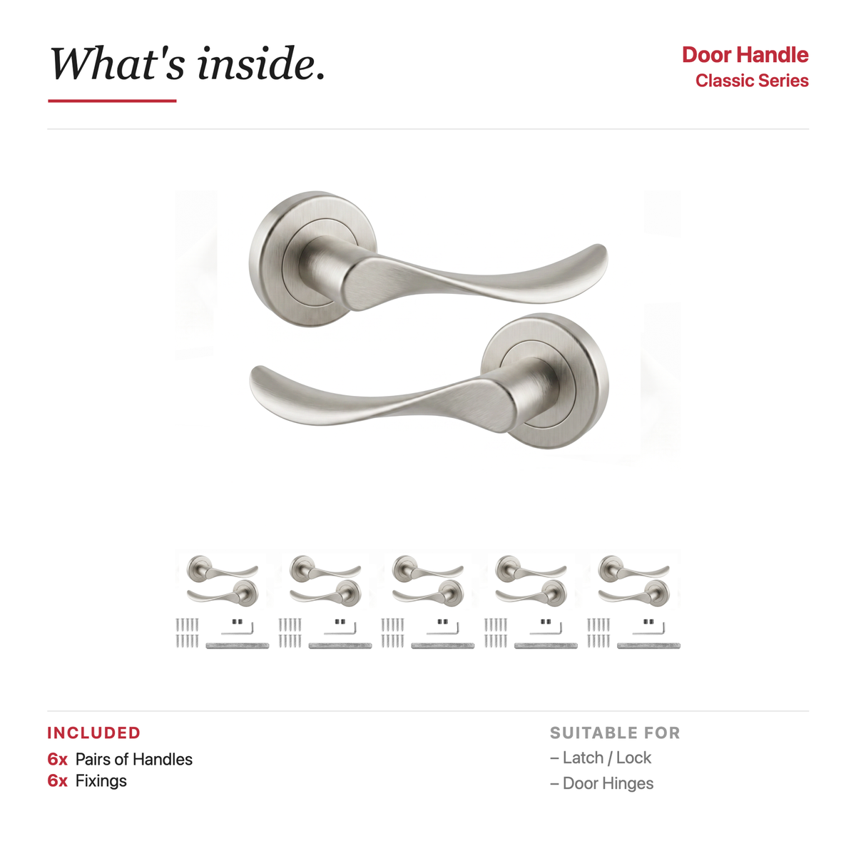 Nimbus Satin Nickel Door Lever Handles – showing what's included in the box