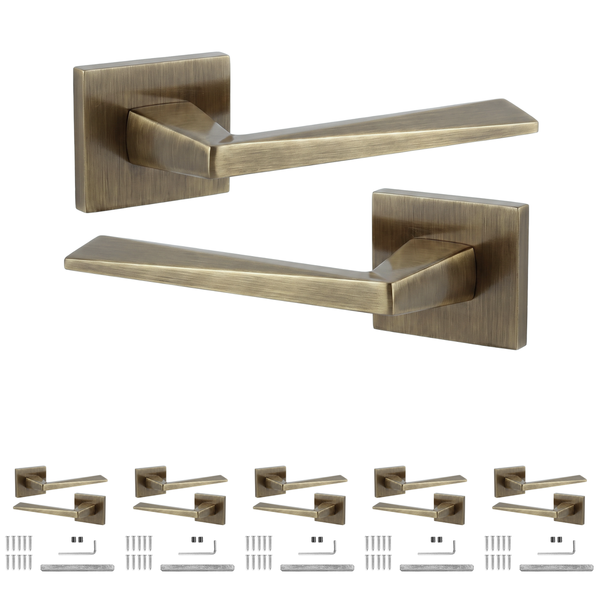 Leda Antique Brass Door Lever Handles - Pack of 6 Pairs