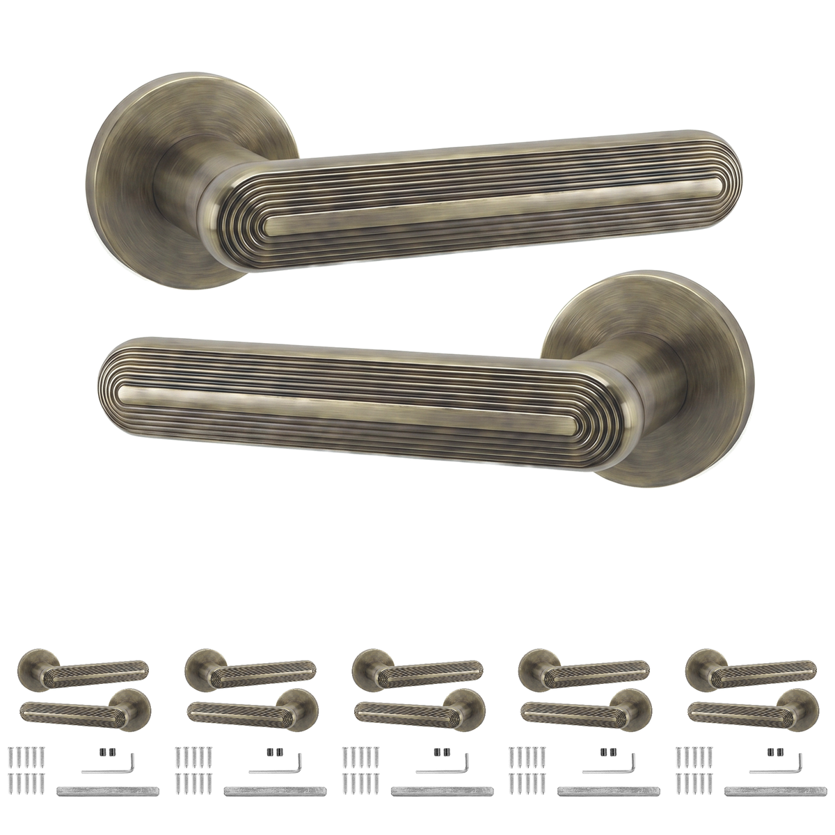 Marin Antique Brass Door Lever Handles - Pack of 6 Pairs