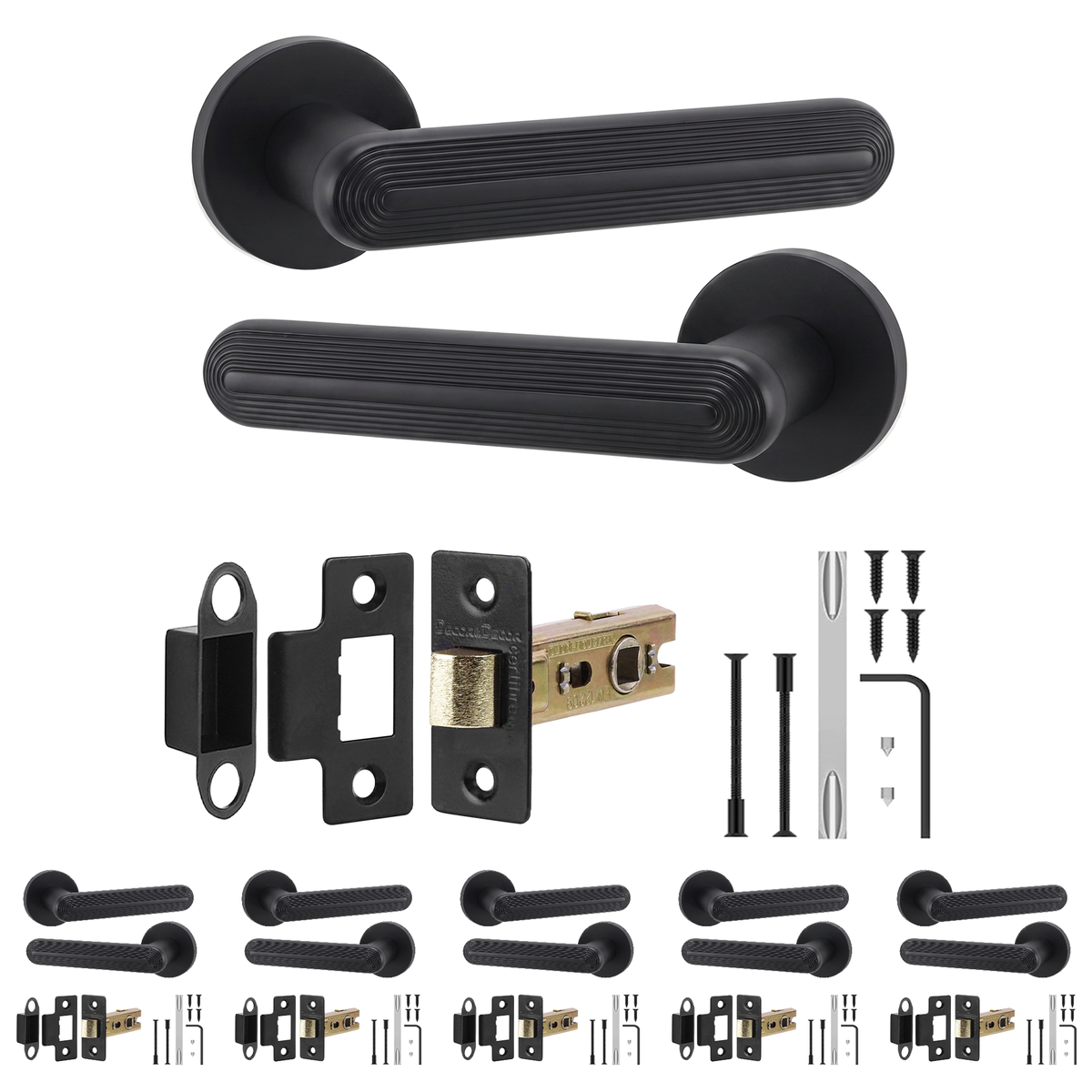 Marin Matt Black Passage Door Lever Handles - Latch Kit 64mm - Pack of 6