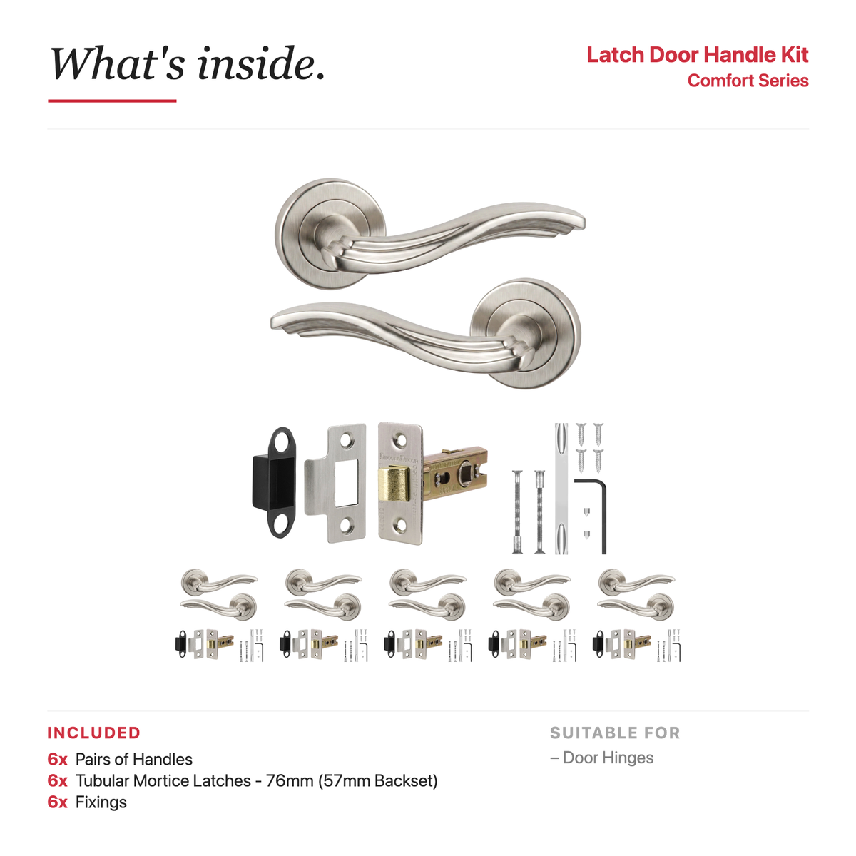 Solace Satin Nickel Passage Door Lever Handles – showing what's included in the box
