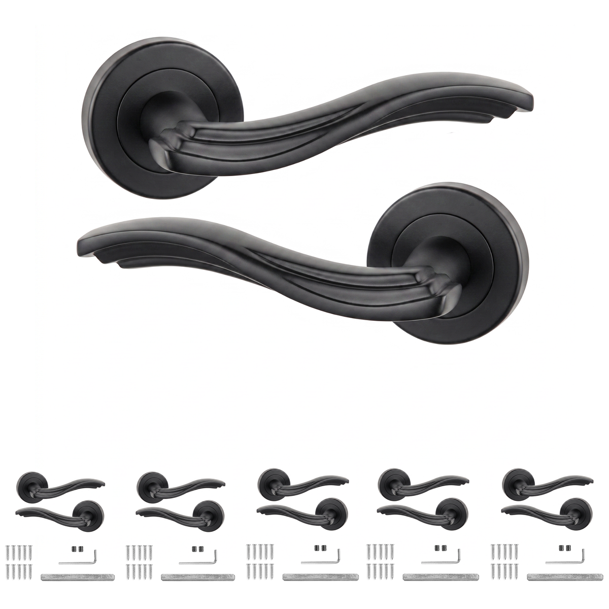 Solace Matt Black Door Lever Handles - Pack of 6 Pairs