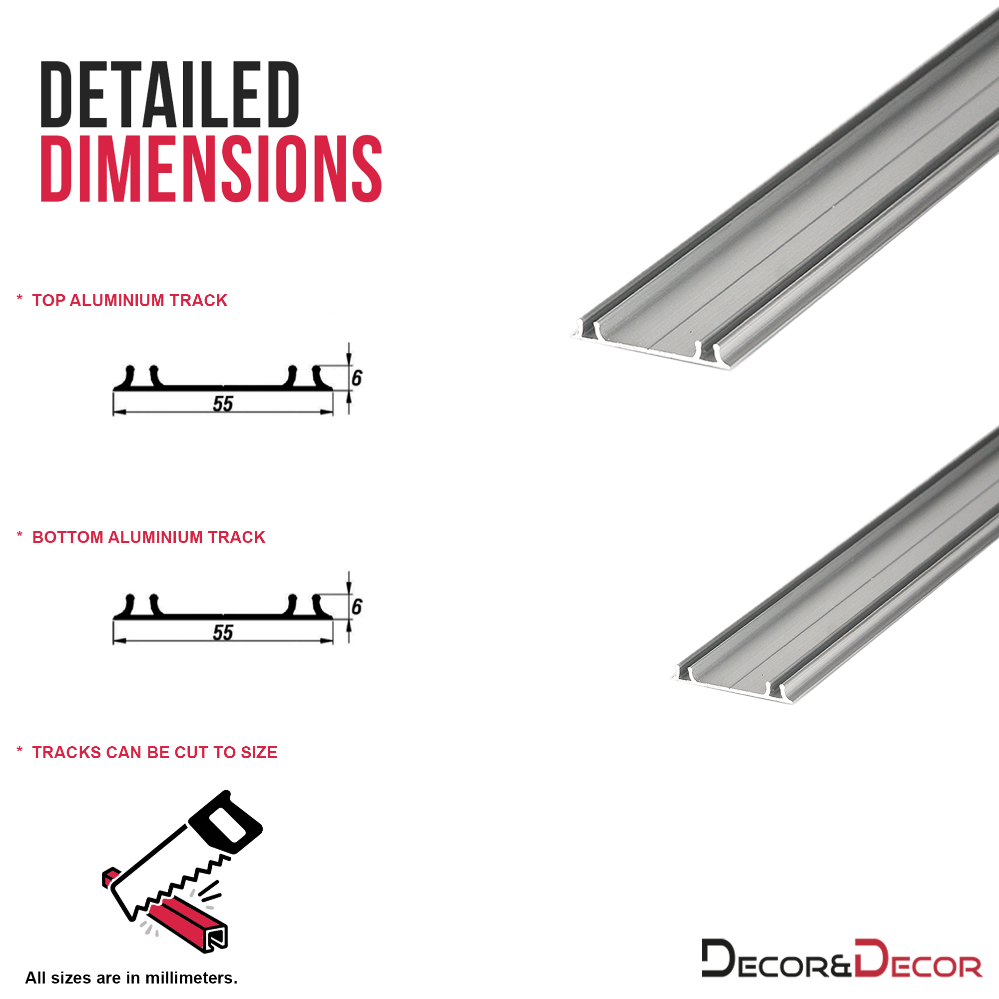 C-Slide Cabinet Sliding Door Runner Kit - 2 Door - 1200mm Track