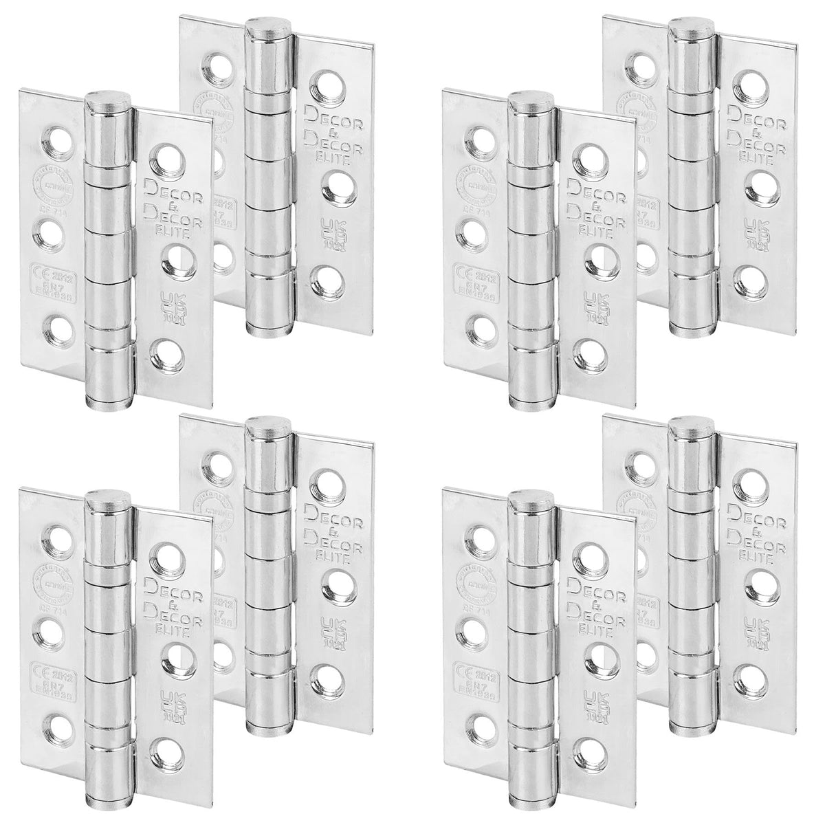 Ball Bearing Fire Rated Door Hinges - 3inch / 76mm - Polished Chrome - 4 Pairs