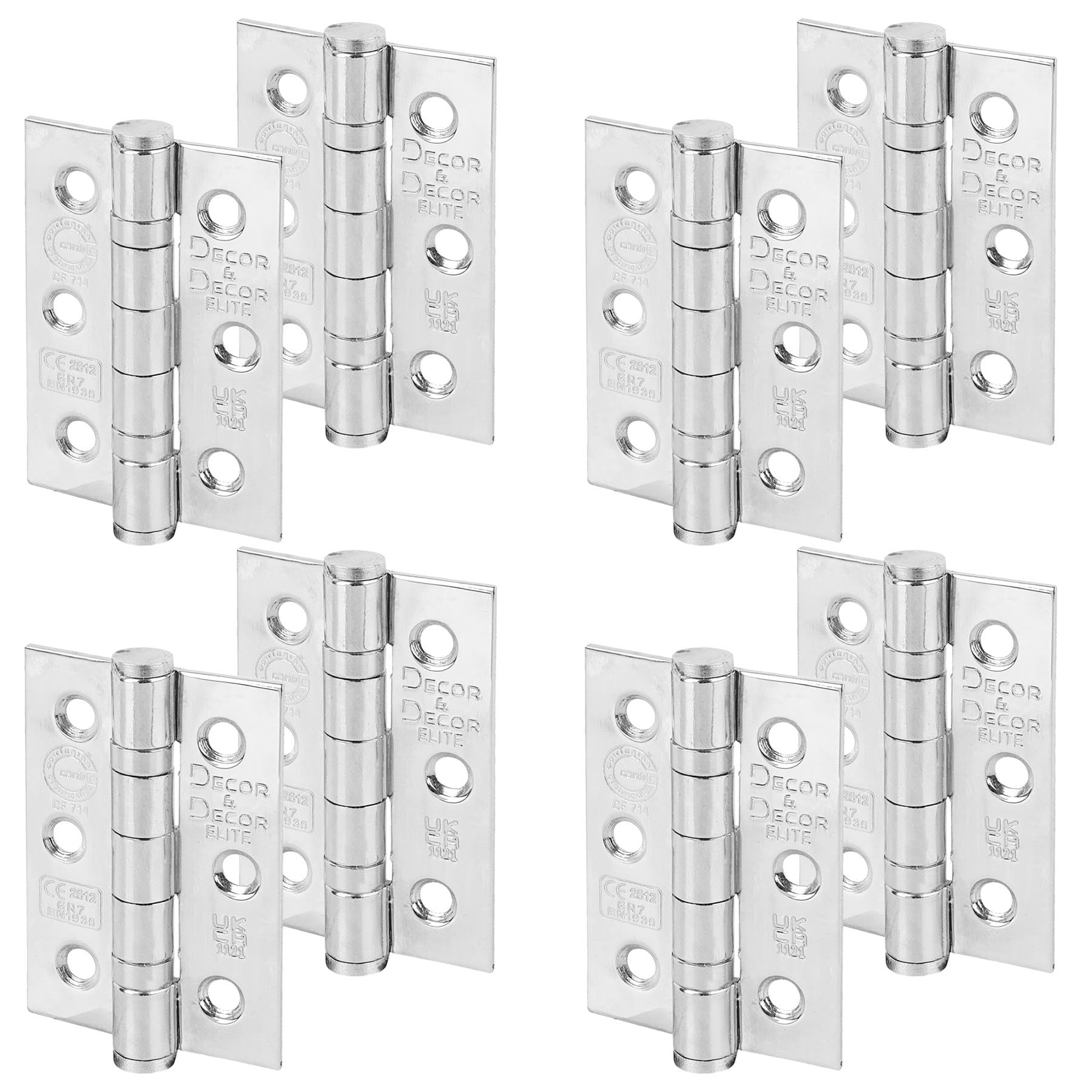 Ball Bearing Fire Rated Door Hinges - 3inch / 76mm - Polished Chrome - 4 Pairs - Decor And Decor