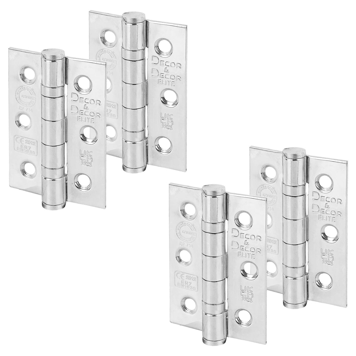 Ball Bearing Fire Rated Door Hinges - 76mm - Polished Chrome - 2 Pairs