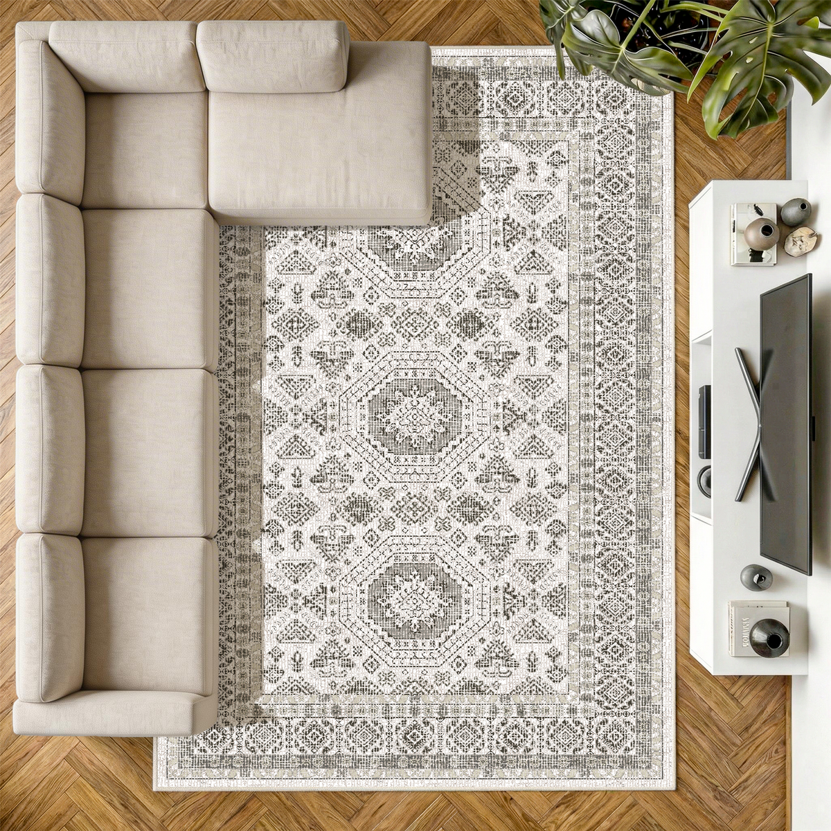 Vassia - Monochrome Washable Extra Large Area Rug - 200x290cm