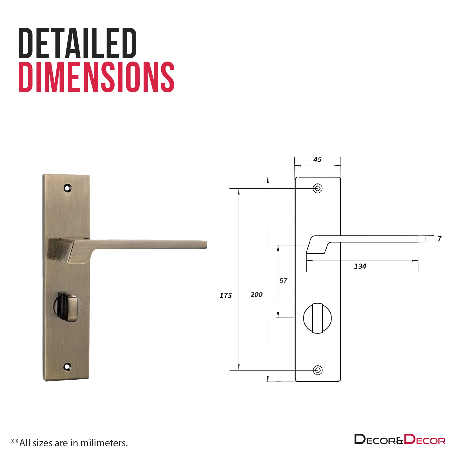 Spectra Door Handle on Backplate - WC - Antique Brass