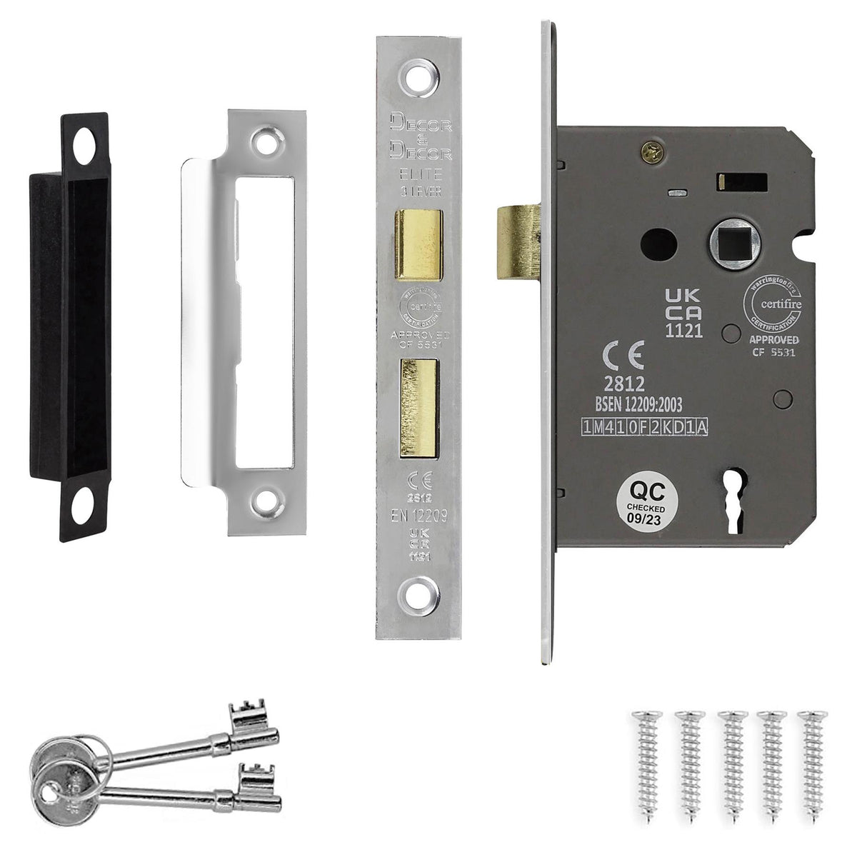 Fire Rated Sash Mortice Lock - 64mm - Polished Chrome