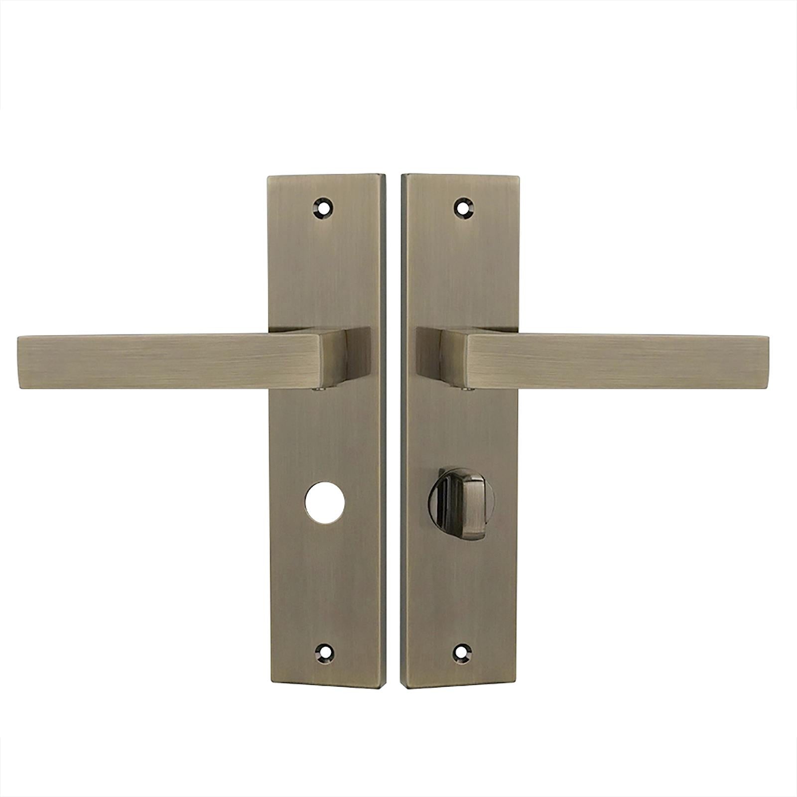 Lumina Antique Brass Bathroom Door Handles on Backplate - Bathroom Kit