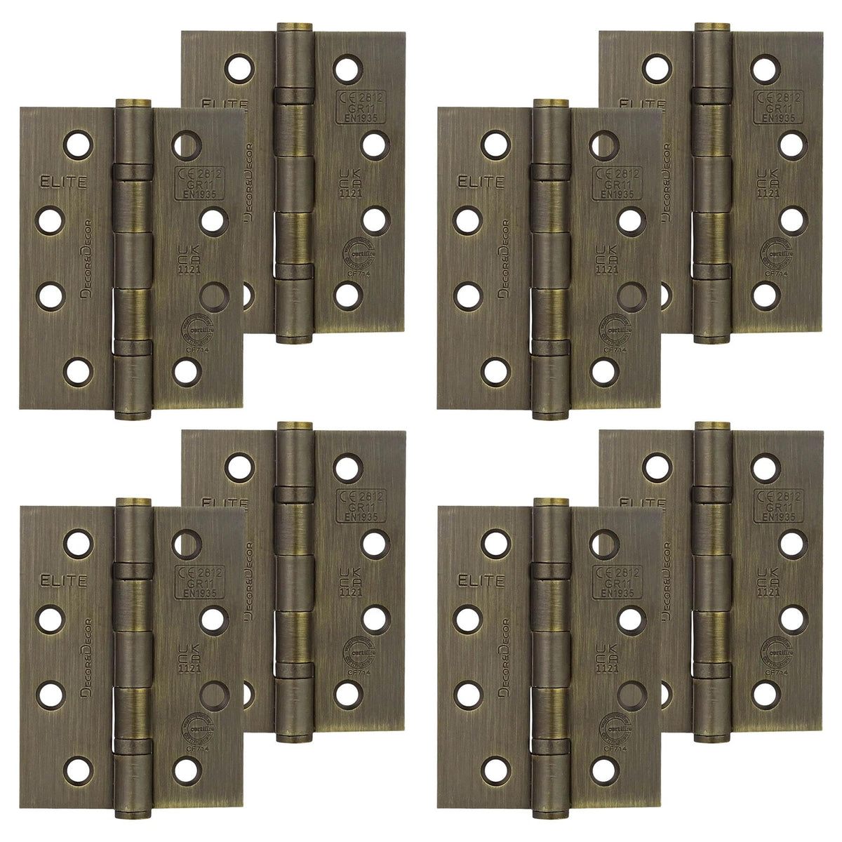 Ball Bearing Fire Rated Door Hinges - 102mm - Antique Brass - 4 Pairs