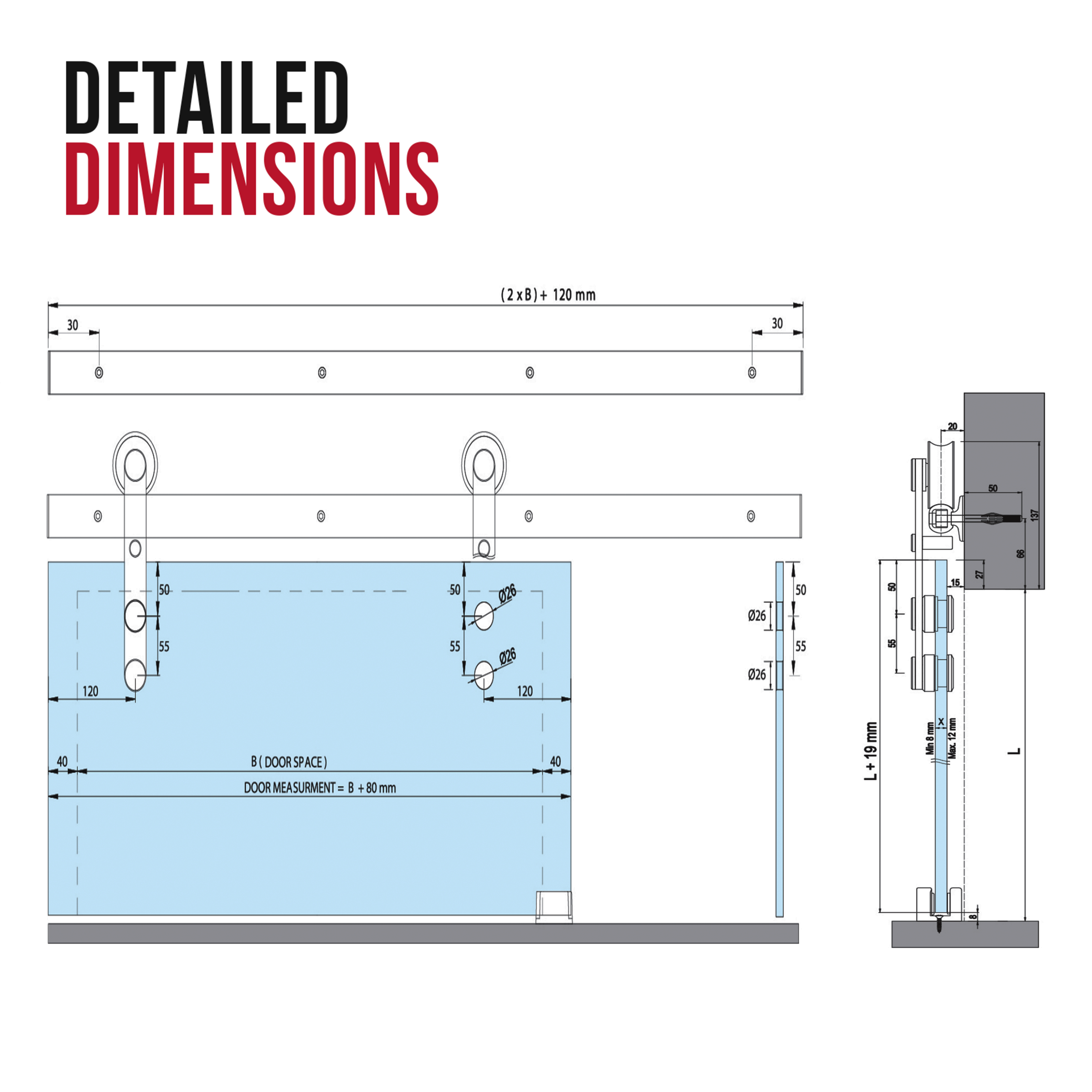 High Quality 1700mm / 2000mm Silver Sliding Glass Door Track System - Hardware | Decoranddecor