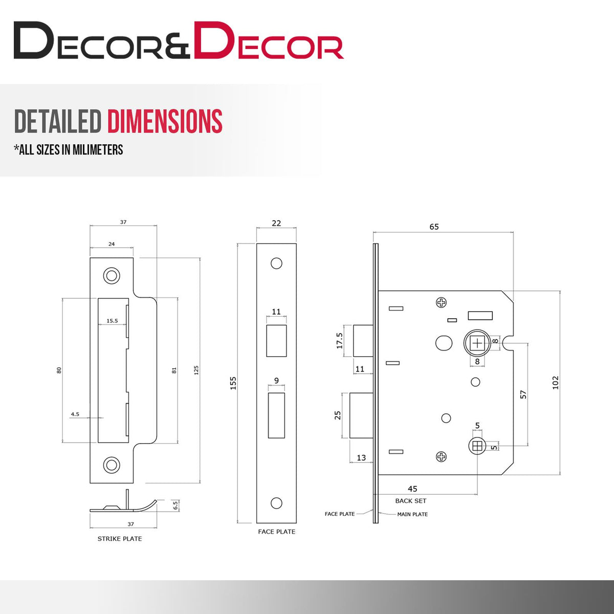 Fire Rated Bathroom Mortice Lock - 64mm - Electro Brass – view 8