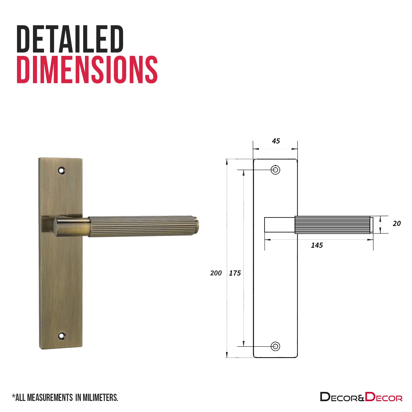 Hera Door Handle on Backplate - Plain - Antique Brass