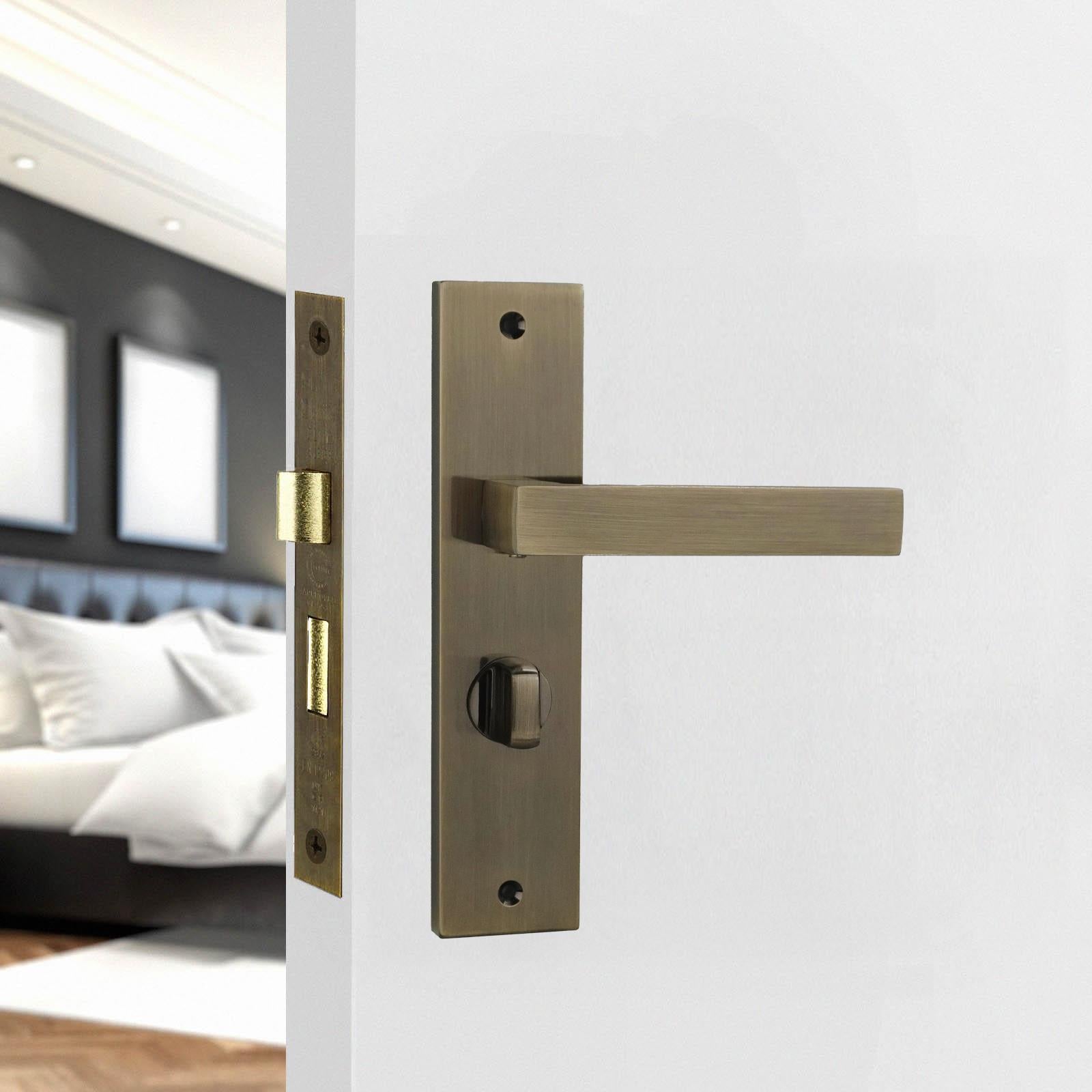 Hera Door Handle on Backplate - WC - Antique Brass