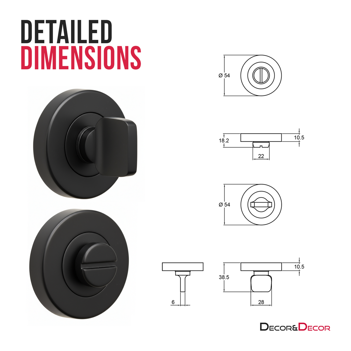 Fire Rated Tubular Mortice Deadbolt and Bathroom Turn And Release Thumbturn - Matt Black – view 6