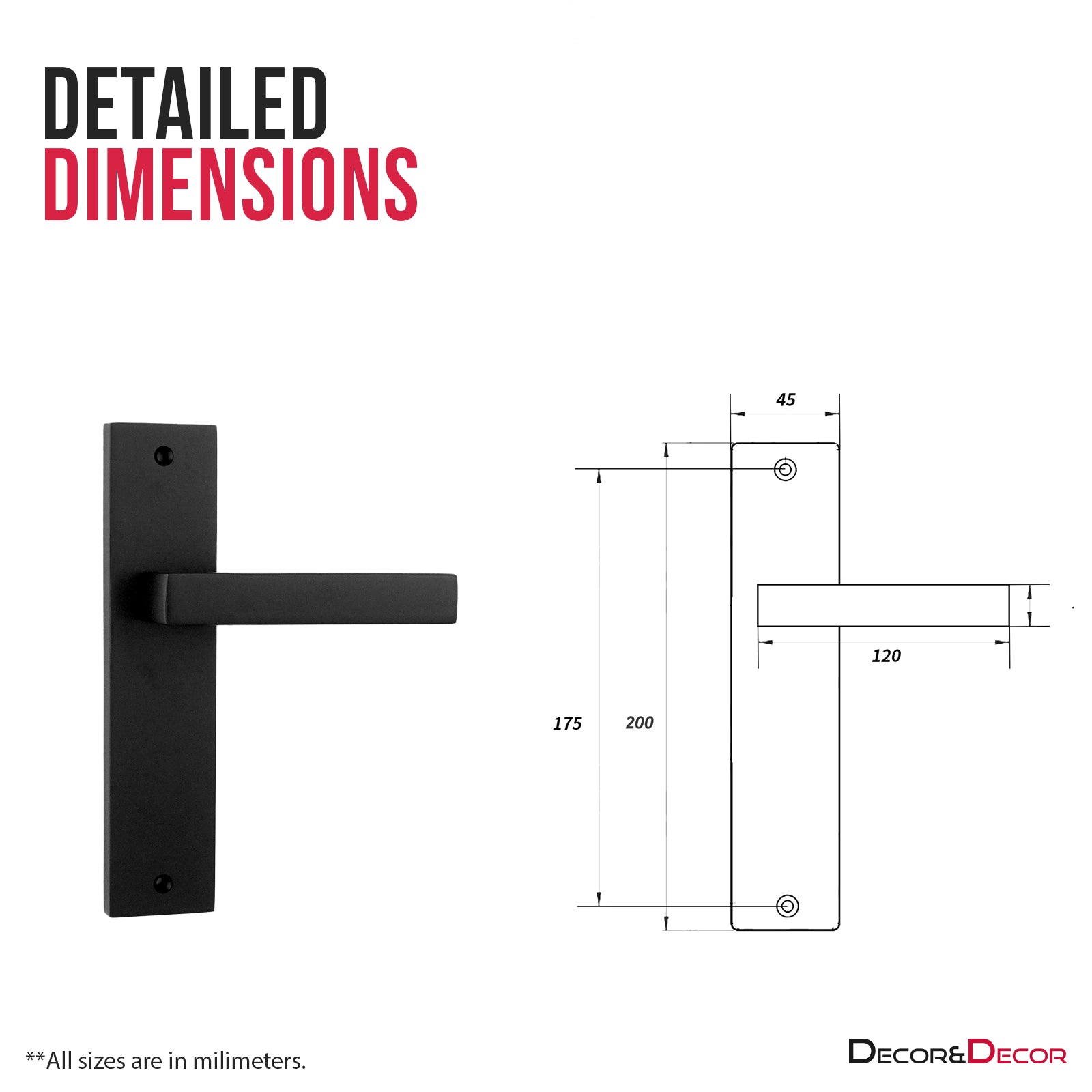 Lumina Door Handle on Backplate - Plain - Matt Black