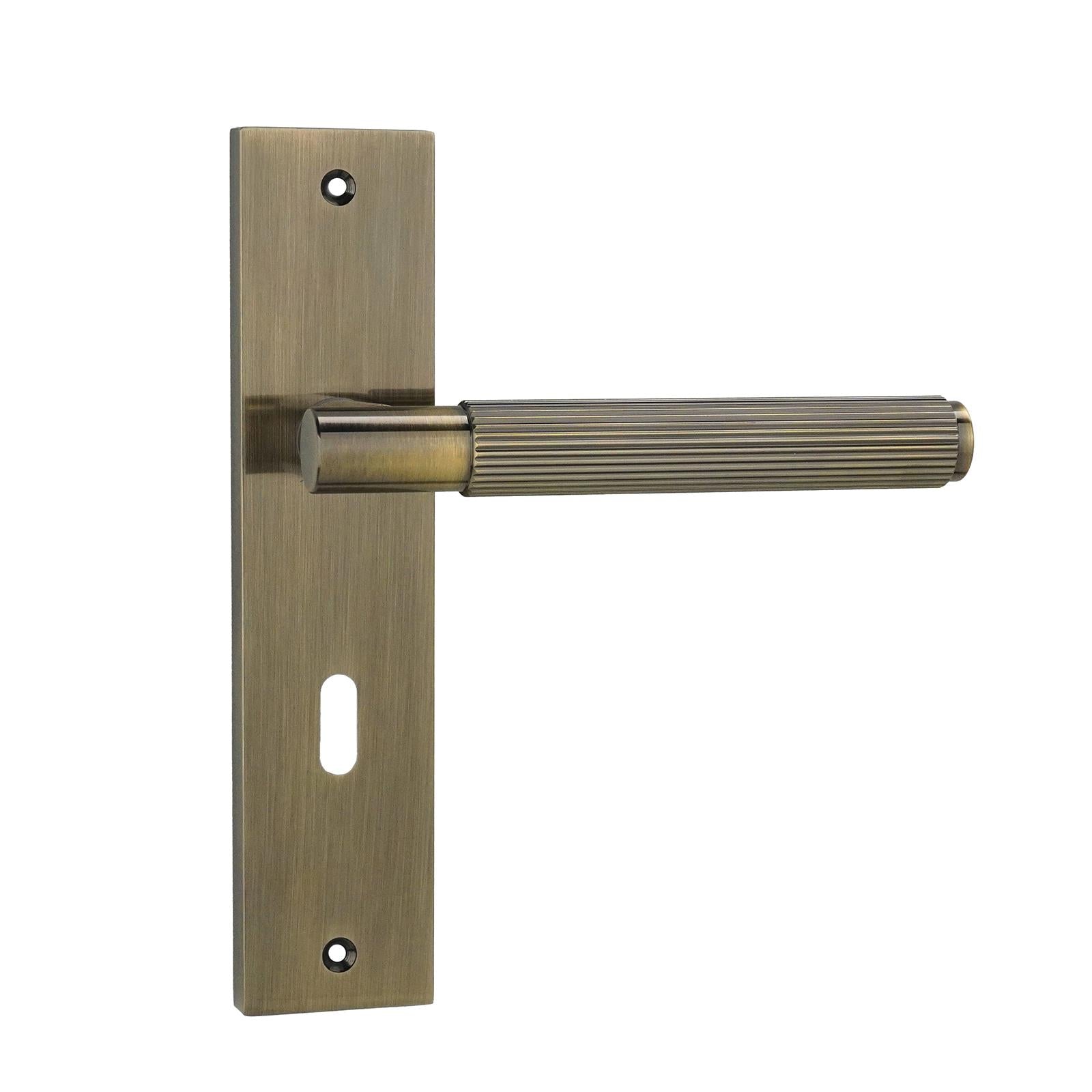 Hera Door Handle on Backplate - Key Hole - Antique Brass