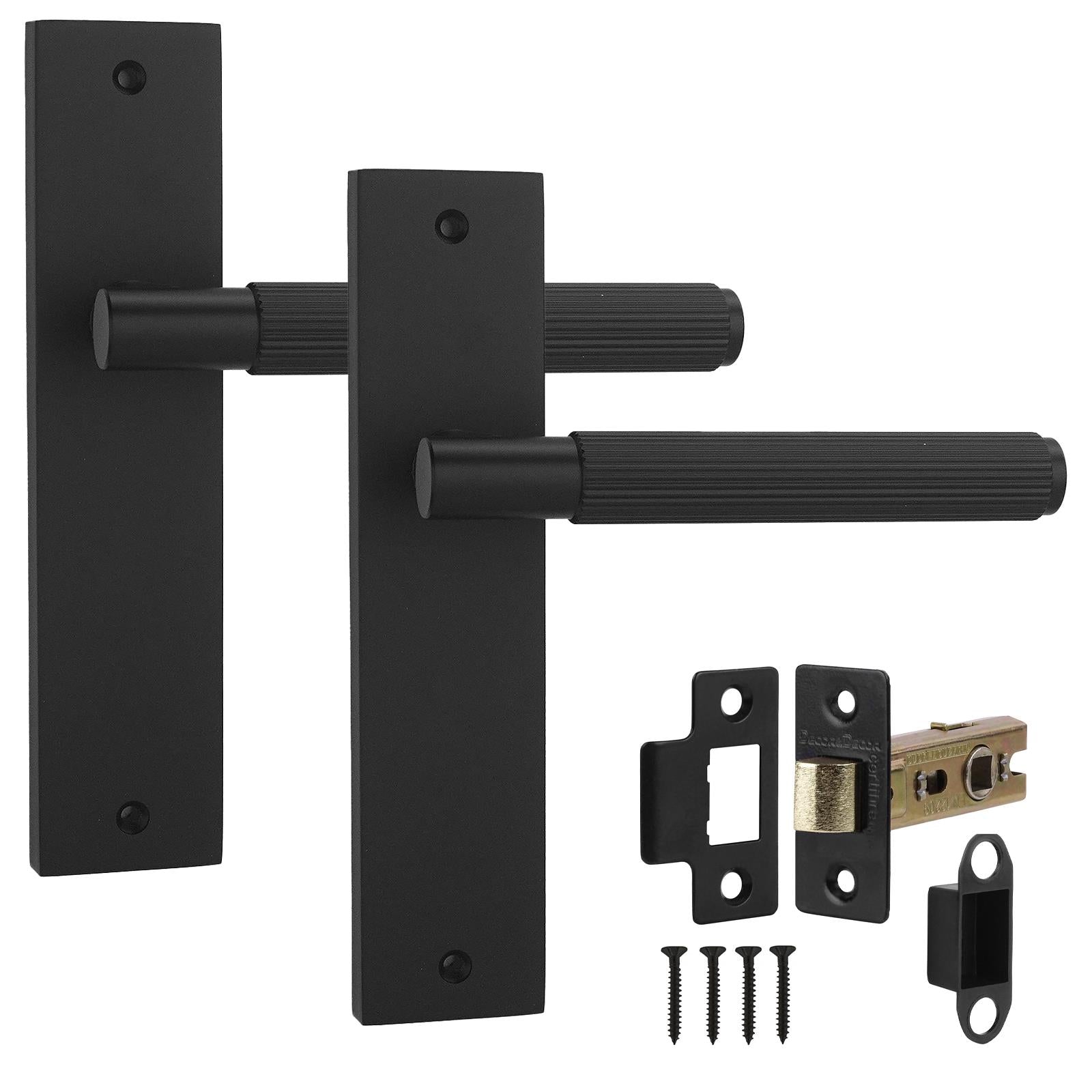Hera Matt Black Passage Door Handles on Backplate - Latch Kit Set