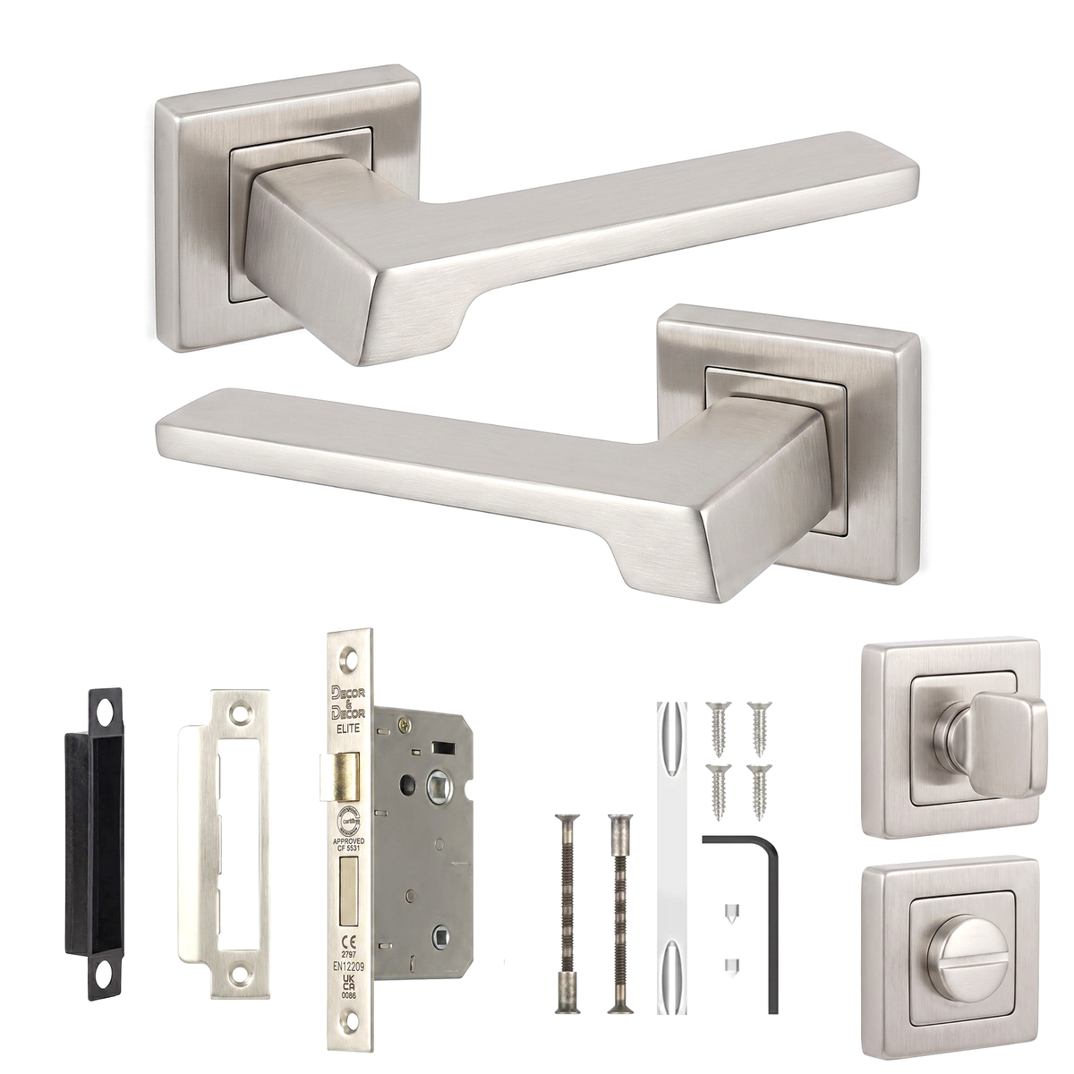 Spectra Satin Nickel Bathroom Door Lever Handles - Bathroom Kit 76mm