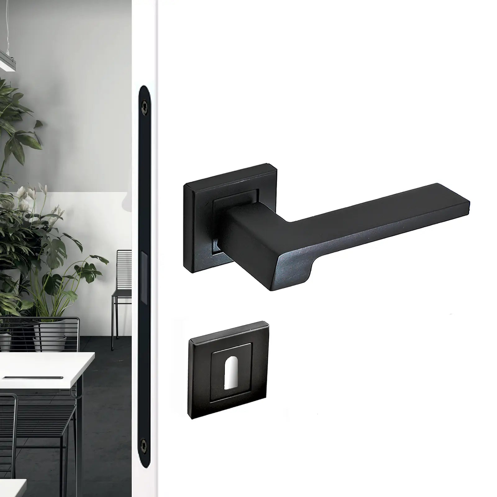 Spectra Matt Black Privacy Door Lever Handles - Sash Lock Kit Set - Decor And Decor