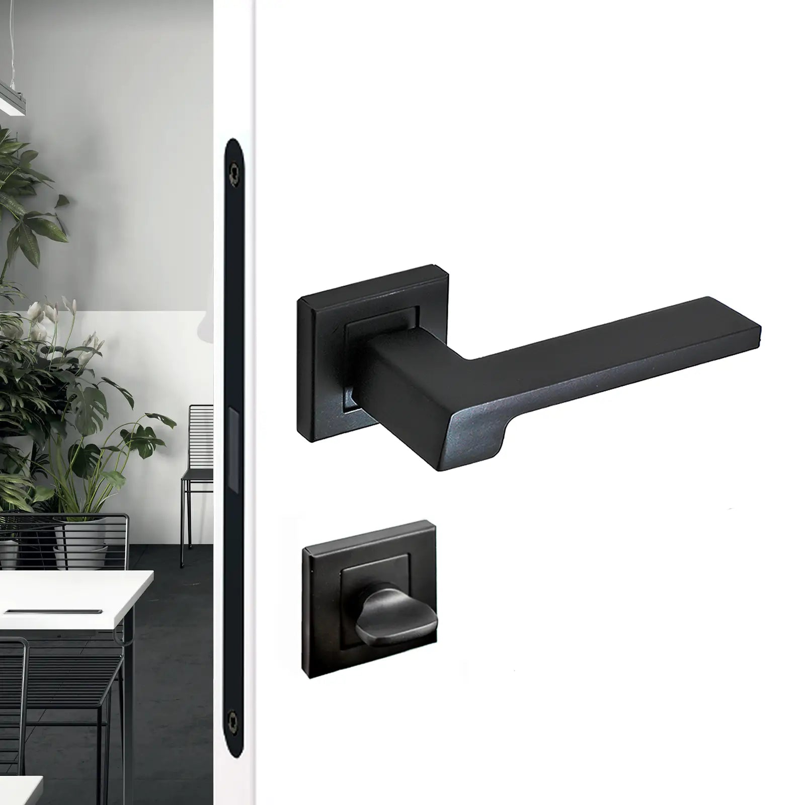 Spectra Matt Black Bathroom Door Lever Handles - Bathroom Kit Set - Decor And Decor