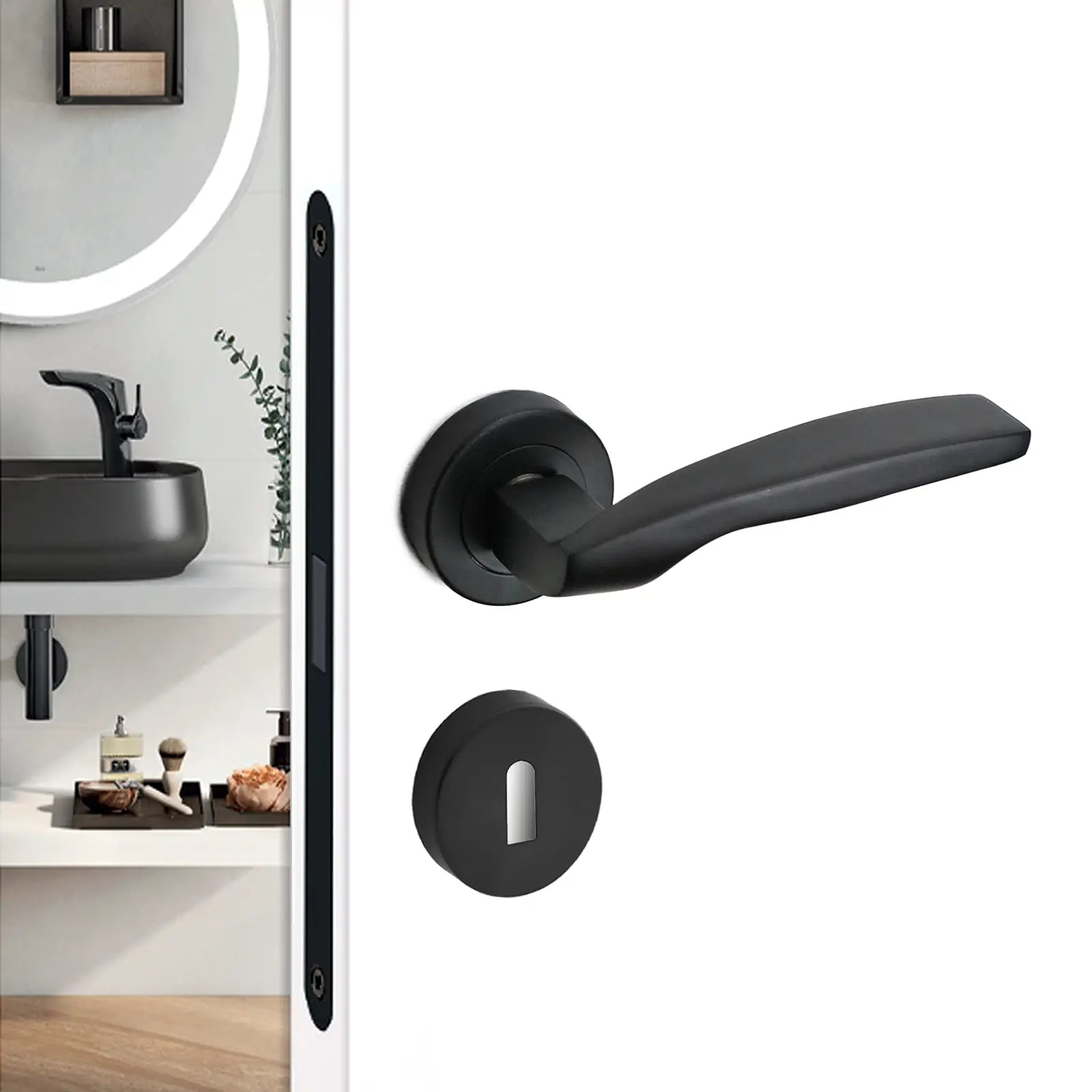 Solitude Matt Black Privacy Door Lever Handles - Sash Lock Kit Set - Decor And Decor