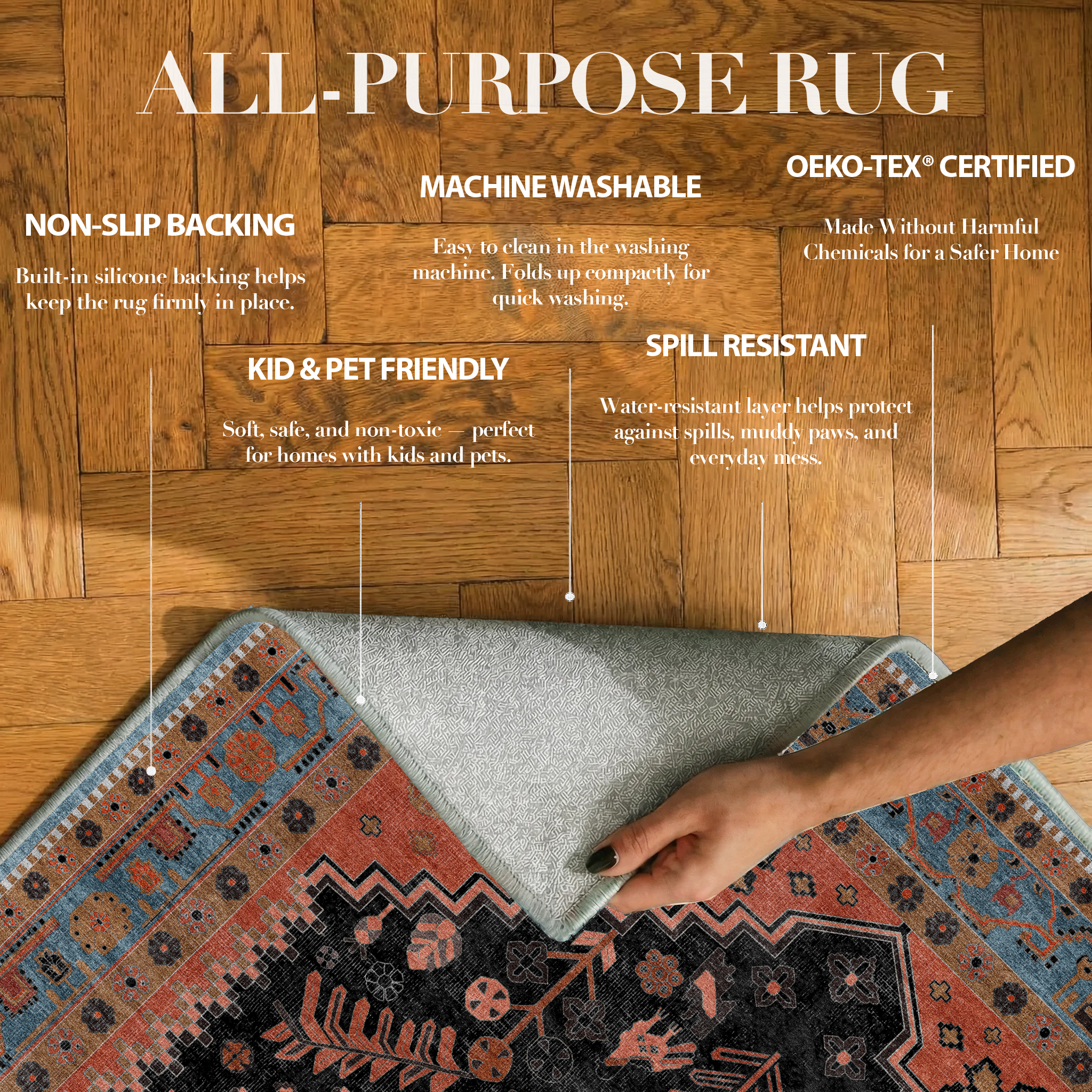 Lunora - Traditional Washable Kitchen Rug - 80x150cm