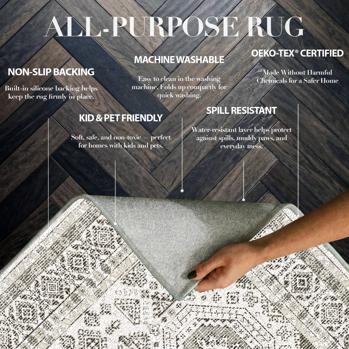 Vassia - Monochrome Washable Runner Hallway Rug - 80x300cm – view 3