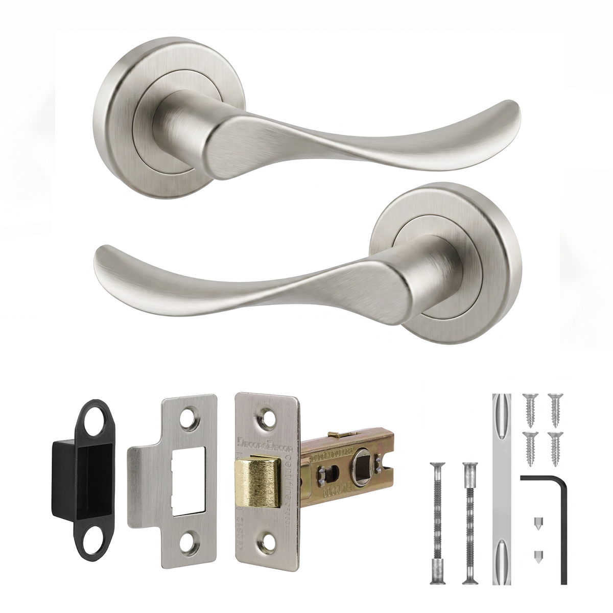 Nimbus Satin Nickel Passage Door Lever Handles - Latch Kit 76mm