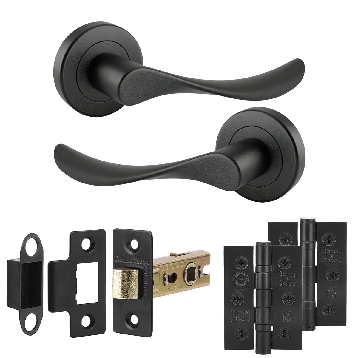 Nimbus Matt Black Door Lever Handles- Latch And Hinge Set