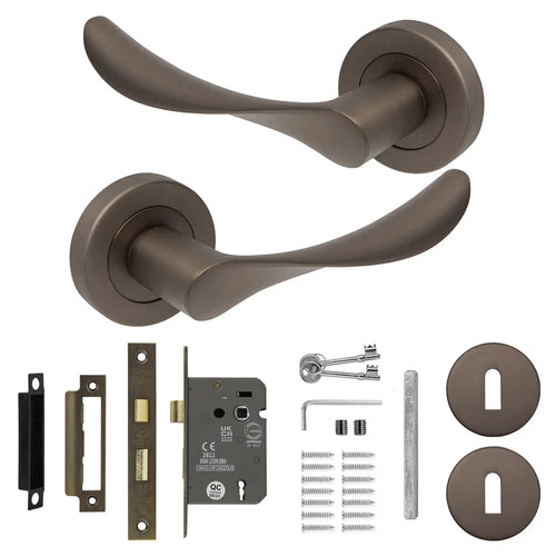 Nimbus Matt Bronze Privacy Door Lever Handles - Sash Lock Kit Set - Decor And Decor