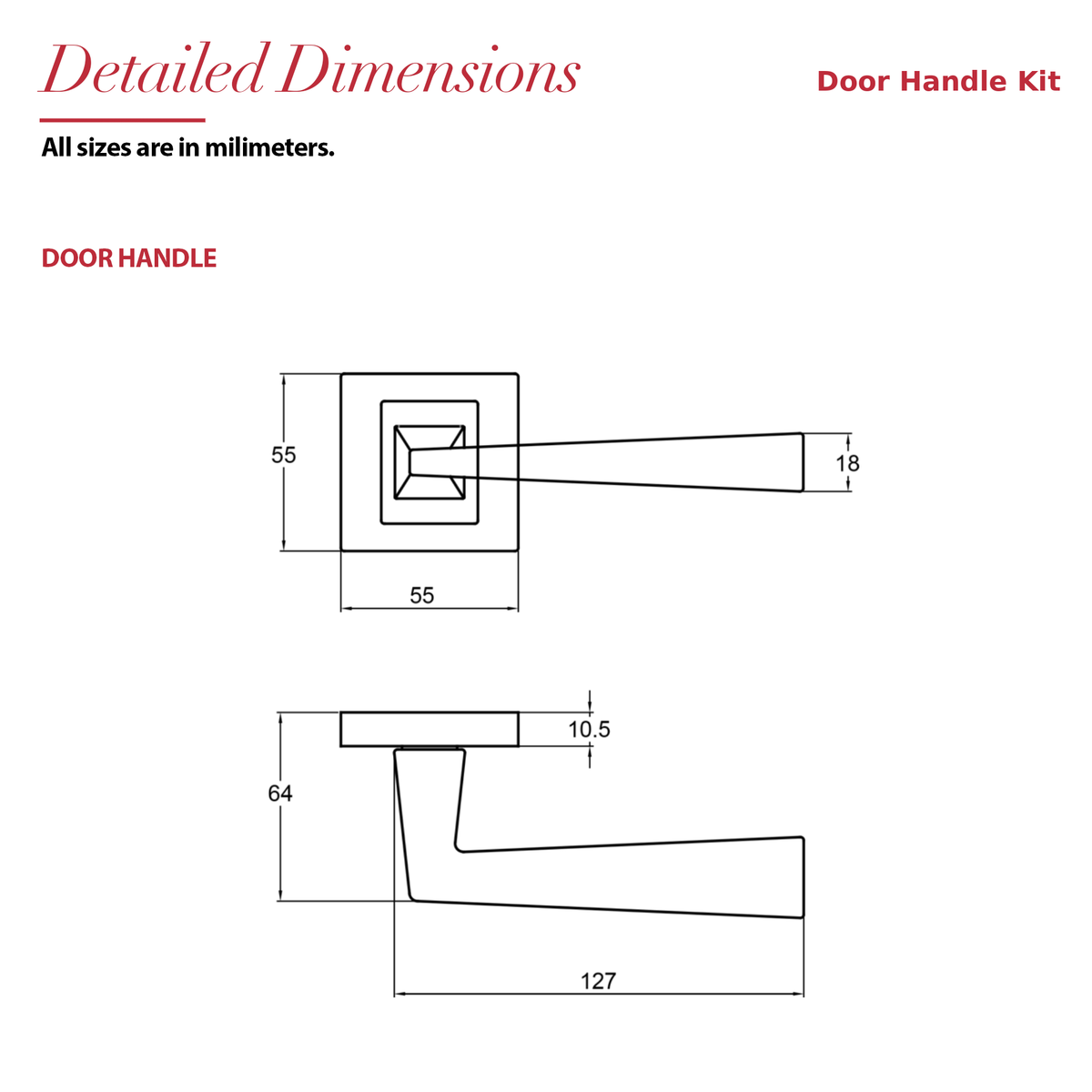 Helix Matt Black Door Lever Handles – dimensions and measurements diagram