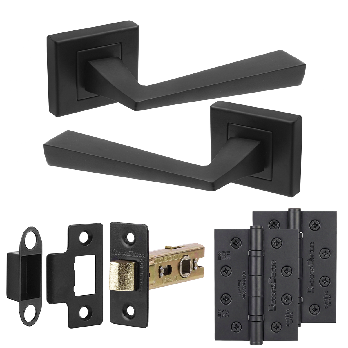 Helix Matt Black Passage Door Lever Handles - Hinge Kit 102mm