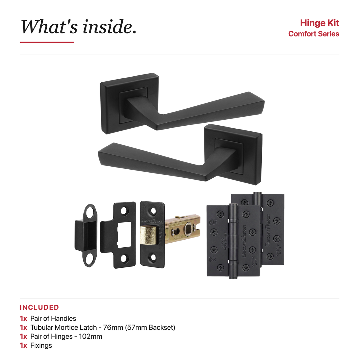 Helix Matt Black Passage Door Lever Handles – showing what's included in the box