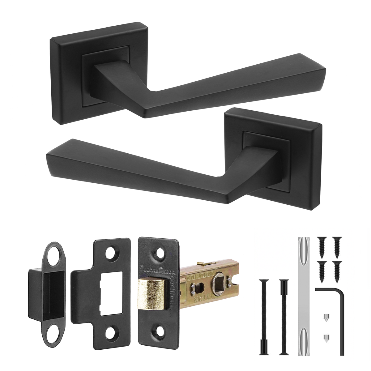 Helix Matt Black Passage Door Lever Handles - Latch Kit 76mm