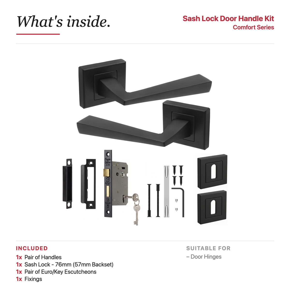 Helix Matt Black Privacy Door Lever Handles – showing what's included in the box