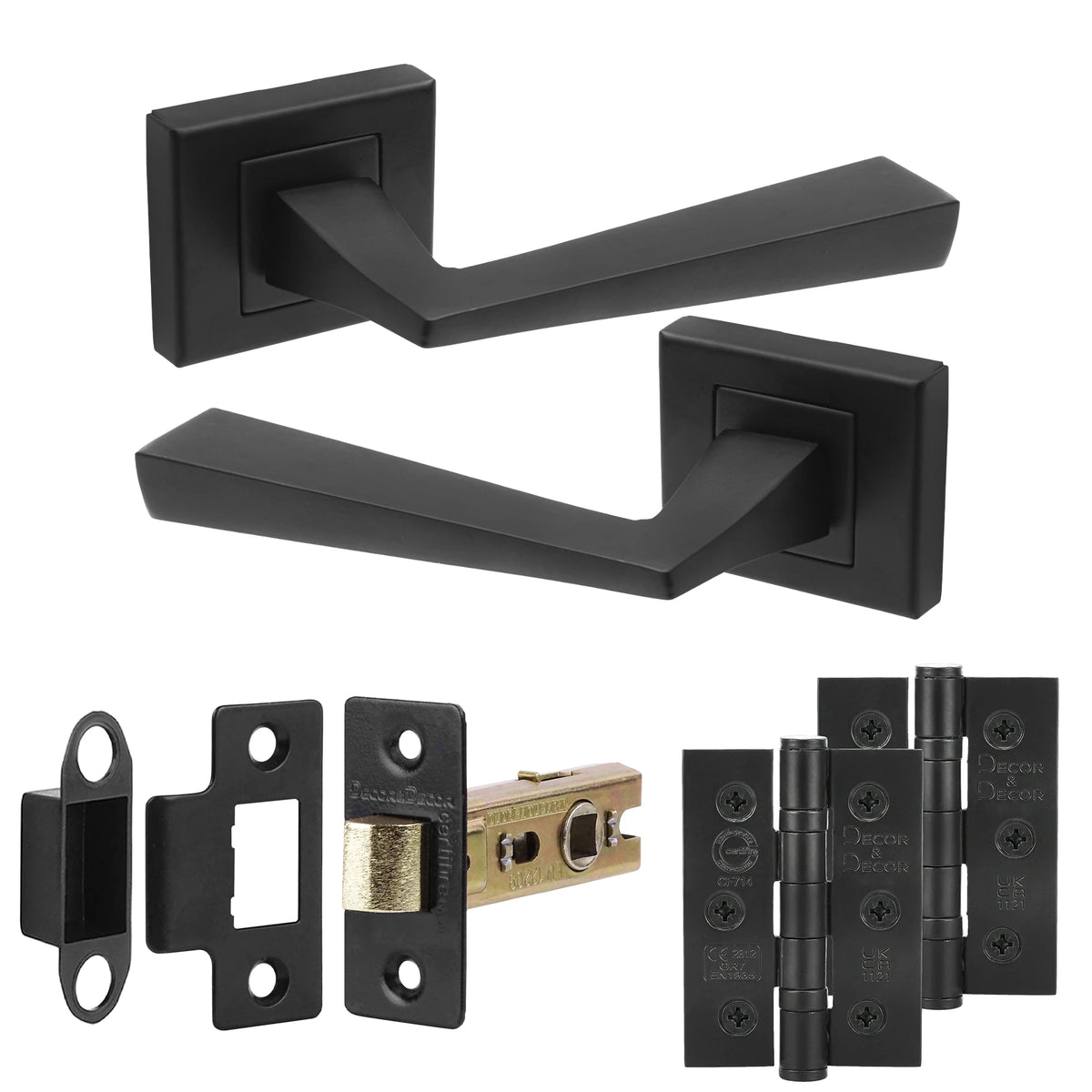 Helix Matt Black Passage Door Lever Handles- Latch And Hinge Set
