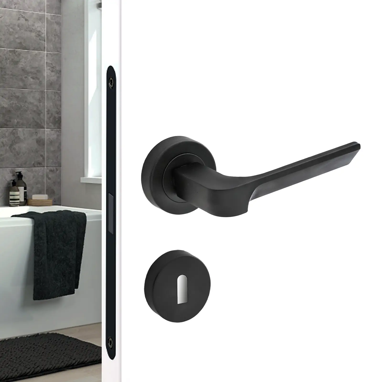 Mirage Matt Black Privacy Door Lever Handles - Sash Lock Kit Set - Decor And Decor