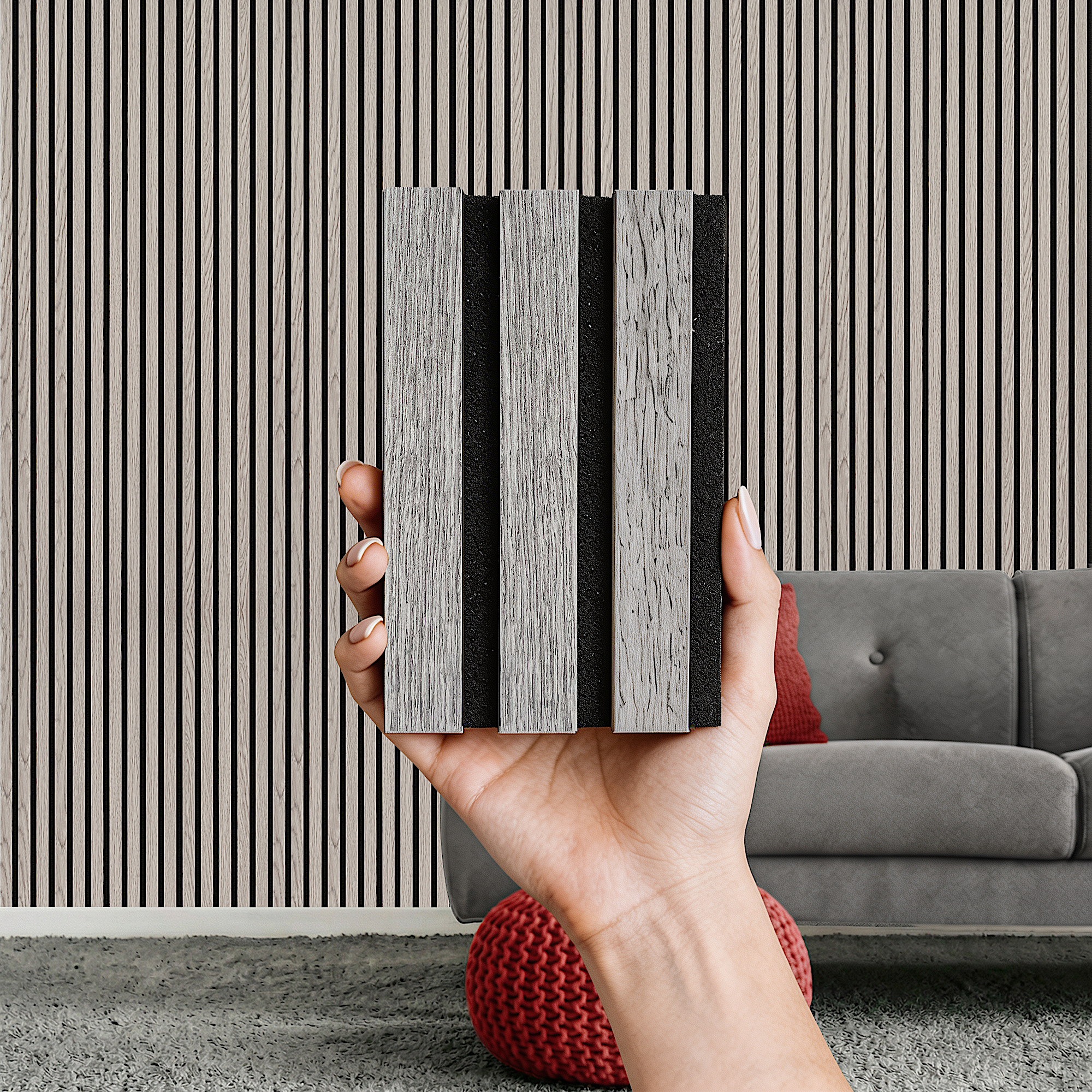 Acoustic Slat Wood Wall Panel - Grey - 1200 - 2 Pack