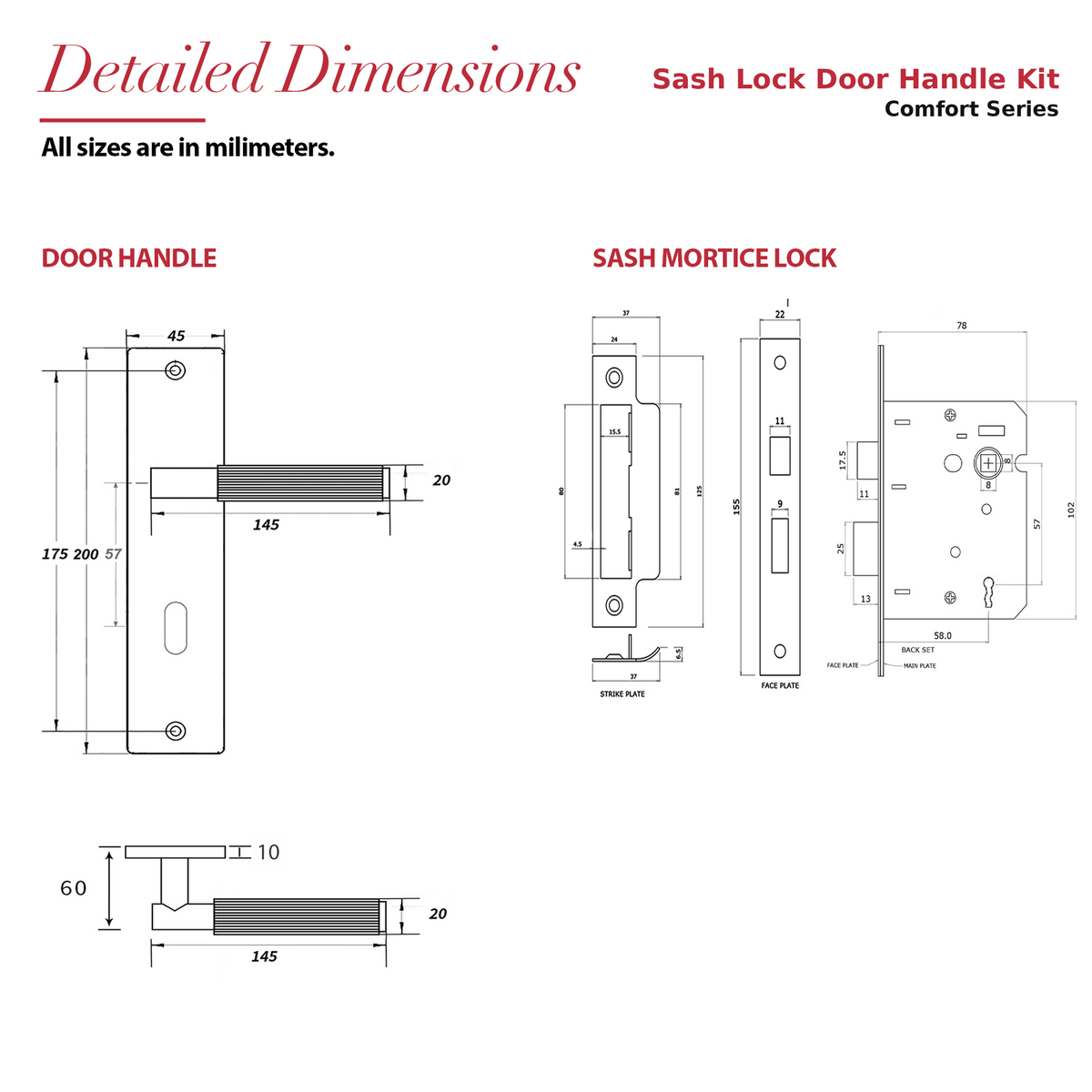 Hera Antique Brass Privacy Door Lever Handles on Backplate – dimensions and measurements diagram